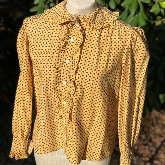 Vintage Ralph Lauren Prairie Shirt Yellow Print 8